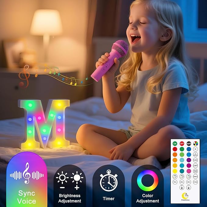 mooncow Rechargeable Light Up Letters,Colorful Marquee Letters with Remote,Gift Wrap Gifts,Bedroom Home Bar Party Decor (9)