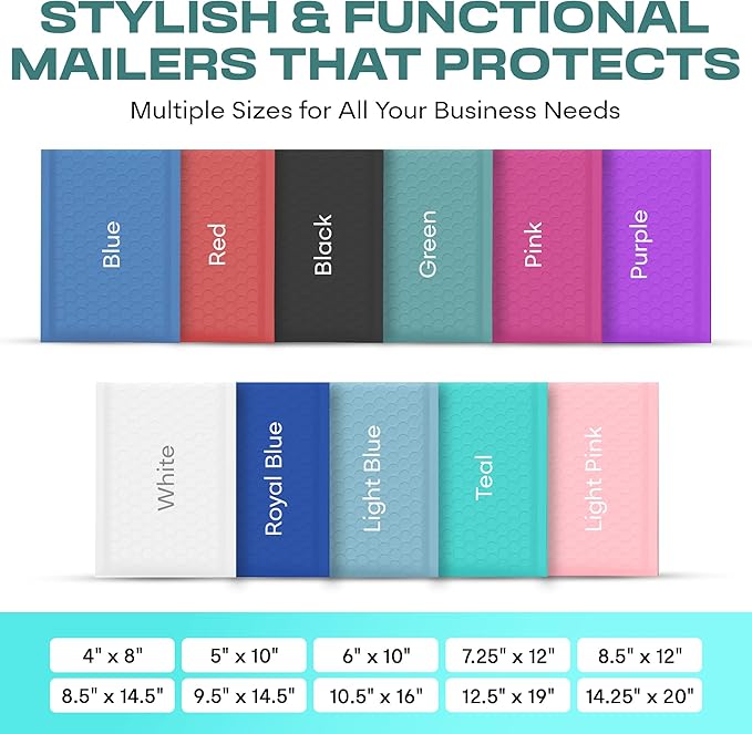 Teal Poly Bubble Mailers 8.5x14.5 inch #3 | Self Seal Padded Envelopes | Cushioned Bubble Mailer | Usable Size 8.5x13.5 | WaterProof | Lightweight mailing Shipping Bags | 100 Pack Bulk