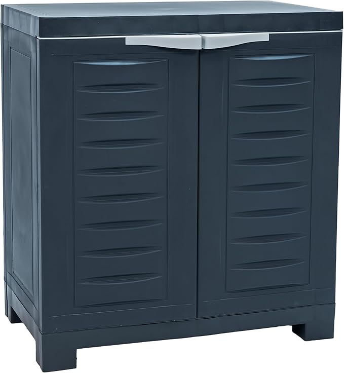 Sunnydaze Plastic Garage Storage Cabinet with Adjustable Shelf - 25.5" H - Garage, Office, Home, Laundry Room - Charcoal