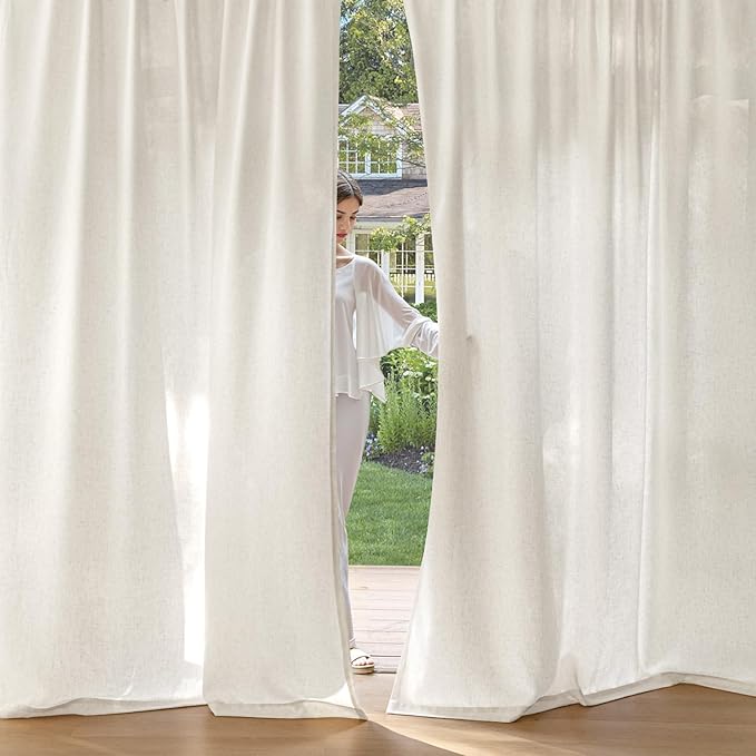 MIULEE Non-See-Through Privacy Linen Curtains 2 Panels, Light Filtering Window Curtains Farnhouse Textured Back Tab Semi Sheer Drapes for Bedroom Living Room, 52 x 54 Inches Long, Natural White