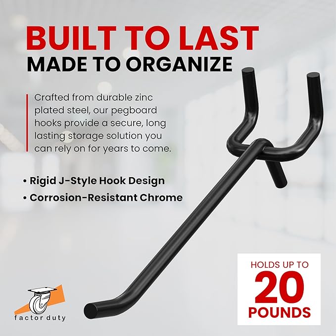 FactorDuty 4" Length Steel Black PEG Board Pegboard Shelving Hooks Wholesale Lot 20 lbs PEG Hooks Organizer Tools for Craft Storage, Garage, Kitchen, Tools and More