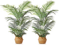 LOMANTO Fake Majesty Palm Plant 3Ft Artificial Plants for Home Decor Indoor Small Faux Trees in Pot Fake Tropical Plants for Housewarming Gift 2Pack