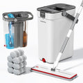 Mop and Bucket Set, Flat Mop and Bucket System with Separate Dirty and Clean Water, 3-Compartment Wall Cleaner Mop, Flat Mops for Floor Cleaning with 8 Microfiber Pads