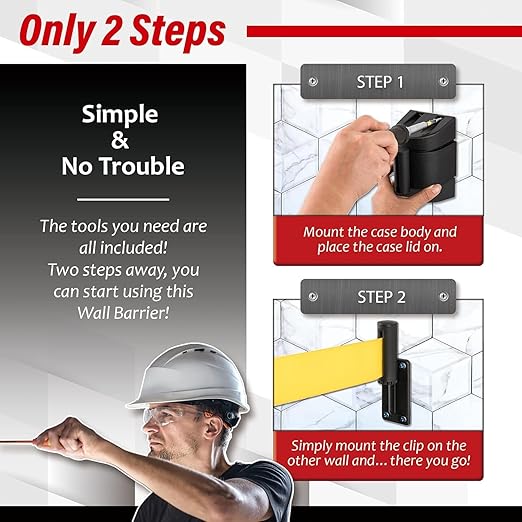 DuraSteel Wall Mount Retractable Belt Barrier - 6.5 Ft Yellow “Do Not Enter” Belt in Black Case - Guardian 2.0 Indoor & Outdoor Caution Tape for Crowd Control Queue Barrier, Line Divider, 10 Pcs