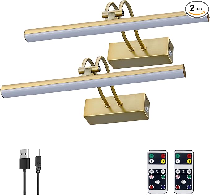 Picture Light,Picture Lights for Wall Cordless,2PK Picture Lights with Timer and Dimmable,13" Battery Wall Lights for Display Gallery Painting Art Frame Portrait-Copper