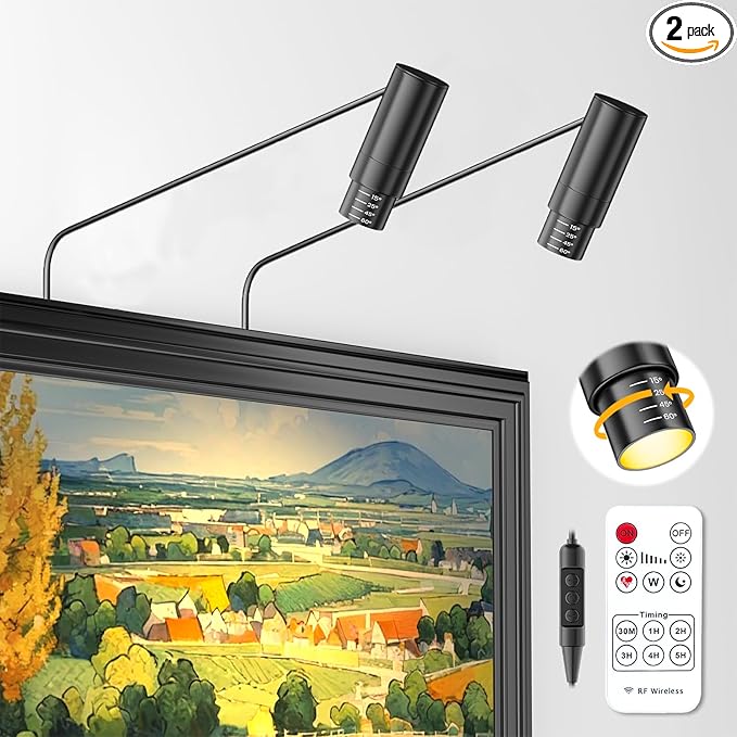 2 Pack Zoomable Picture Light Spotlight,Plug in LED Picture Lights for Wall 3000K Photo Frame Light with Remote Control Art Lighting for Paintings Black Mini Accent Spotlights for Gallery