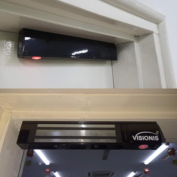 Visionis FPC-5191-BL Black 300lbs Indoor Electromagnetic Lock with 300 lbs L and Z Bracket for Inswinging Door