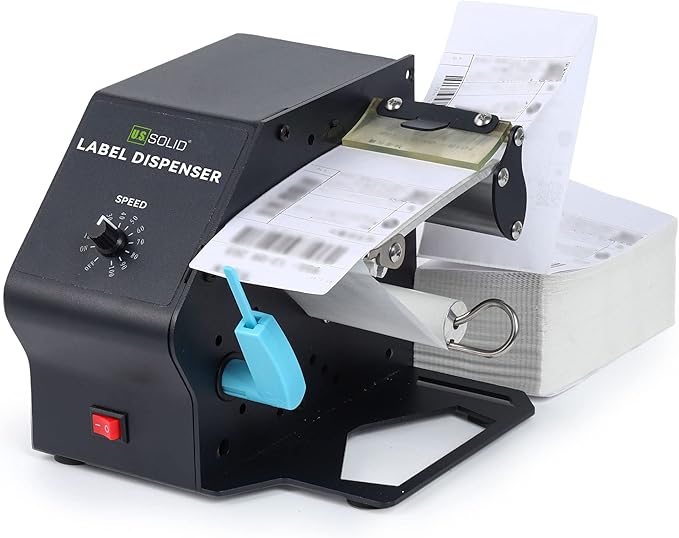 U.S. Solid Automatic Label Dispenser for Rolls and Fanfold Labels - Translucent and Opaque - Adjustable Speed - Core Sizes 1", 1.5", 3" - Width 0.2-4.7 in - Length 0.2 in-∞