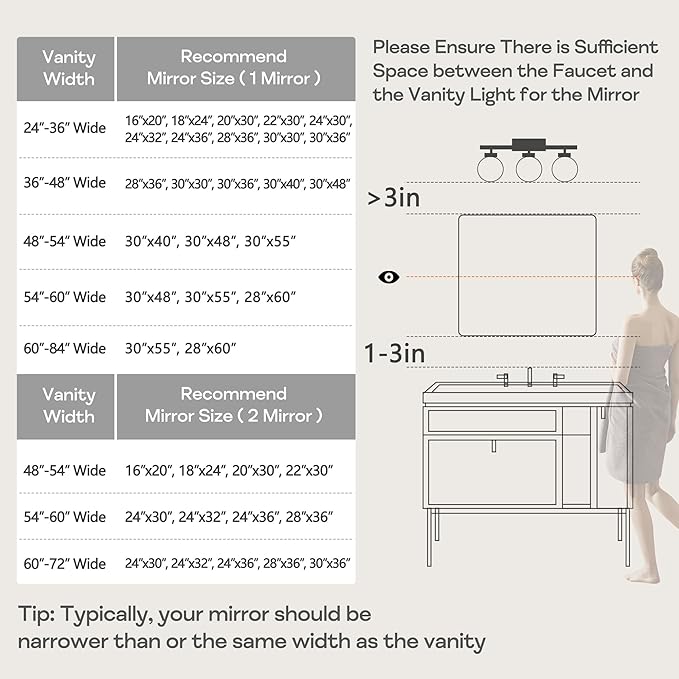 Brushed Nickel Bathroom Wall Mirror, Silver Metal Framed Large Rounded Corner Rectangle Mirror, Tempered Glass, Shatter Proof, Hangs Horizontally or Vertically (30" x 48", Silver)