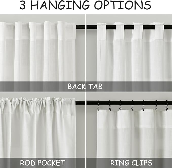 Natural Linen 102 Inch Long Curtains for Living Room 2 Panels Back Tab Pocket Ivory Semi Sheer Extra Long Curtains Linen Soft Material Light Filtering Window Panel Drapes for Dining Room 52X102