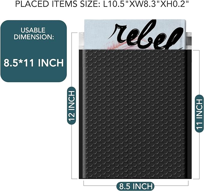 Metronic Bubble Mailers 8.5 X 12 Inch 25 Pack Black Usable Size 8.5 x 11 Waterproof Bubble Mailer Self Seal Padded Envelopes Cushioning for Christmas Gift Packaging, Mailing, Shipping, Small Business