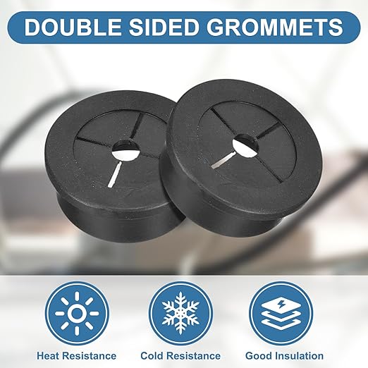 uxcell 2Pcs Cable Cord Grommet, 1-1/8"(28mm) Rubber Desk Grommets Wire Pass Through Hole Cover with Marked Cable Ties for Home Office Cable Wire Protection, Black