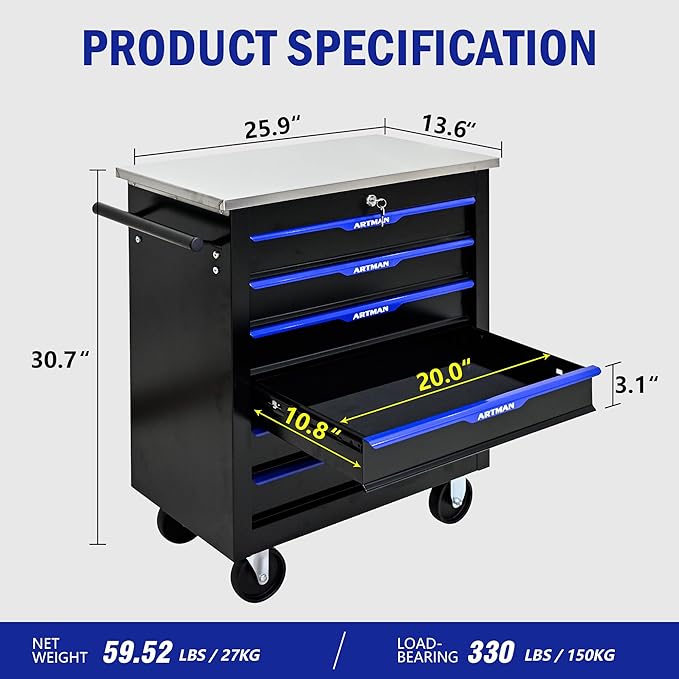 6 Drawers Rolling Tool Box on Wheels, Multifunctional Tool Chest Cabinet with Lock, Drawers Rolling Tool Cart Trolley Organizer Tool Storage Case for Garage,Warehouse - DIY Interconnectable
