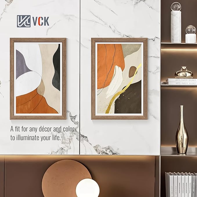 VCK 12x18 Picture Frame 2 Pack - Walnut, High-End Wood Poster Frames with Tempered Glass, Display 11x17 Photo with Mat or 12x18 without Mat, Art Gallery-Quality, Wall Hanging, Walnut