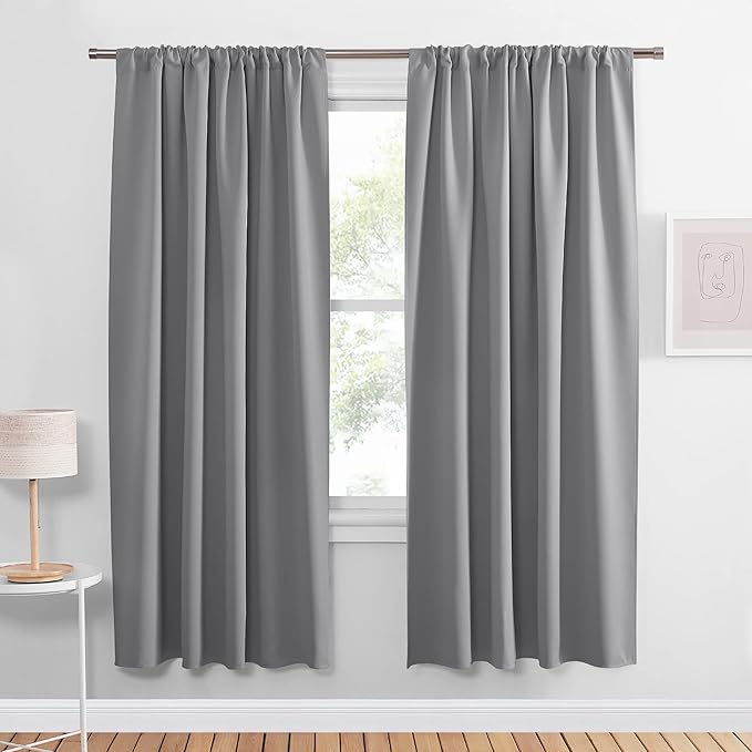 PONY DANCE Curtains for Living Room - Window Covering Curtains and Drapes Modern Design Drapes Energy Efficient for Bedroom Home, 34" W x 72" L, Silver Grey, Set of 2