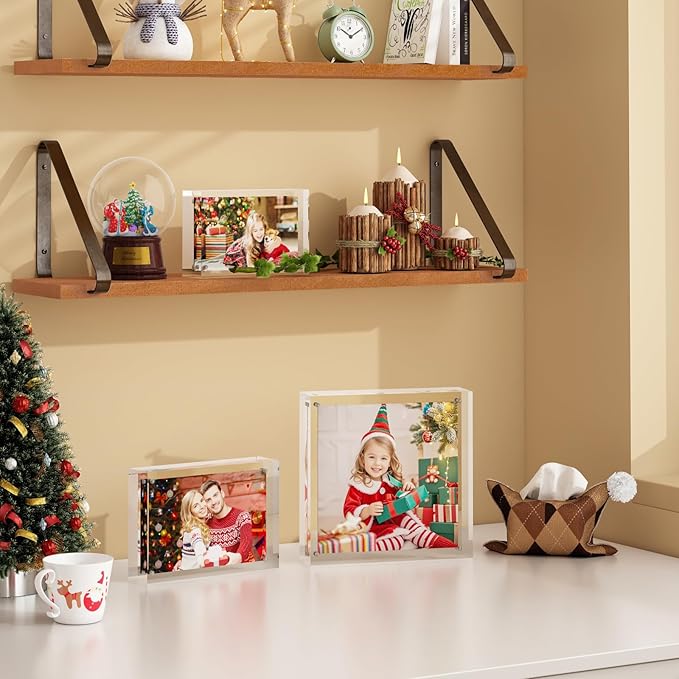 Egofine 6x8 Acrylic Frame 6 Pack, 20mm Thicker Frameless Clear Picture Frame, Double Sided Magnetic Picture Frame, Free Standing Desktop Display