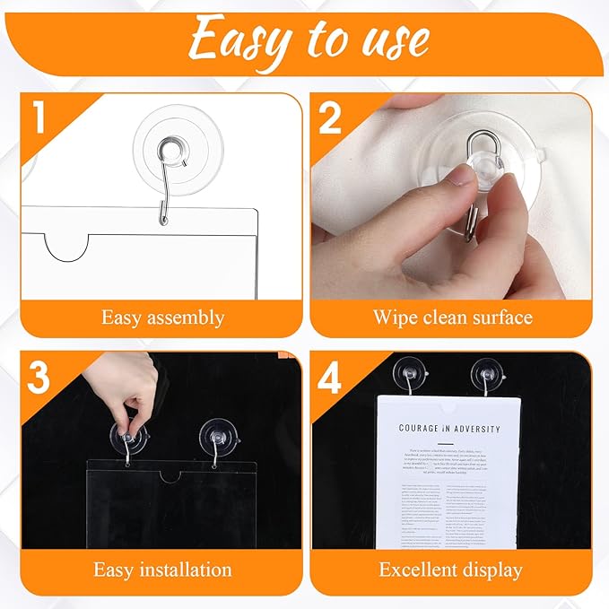 4 Pcs Acrylic Window Sign Holder Suction Cups 8.5 x 11 Inch Glass Door Sign Holder with Suction Cup Hooks Hangers Wall Mount Advertising Frames for Office, Store, Home, Restaurant Use