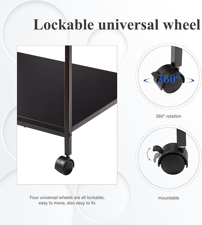 Heavy Duty 2-Tier Printer Stand with Locking Wheels, 19.5"x19.5" Large Printer Table Shelf, Holds 100 lbs per Shelf - Fits Most 60" Desks, Perfect for Office, Home, Laser Printer or Mini Fridge