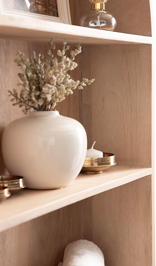 Kate and Laurel Arcott Modern Arched Wall Shelf, 18 x 26, Natural Wood, Transitional Arch Wall Shelves for Over-The-Toilet Storage or Entryway Storage Shelf