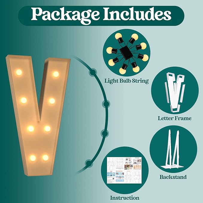 Marquee Letters 3 Feet Tall, 3FT Large Light up Letters V, Big Sign V with Warm White Light for 15th XV Birthday Wedding Proposal Engagement Graduation Party Backdrop Decorations