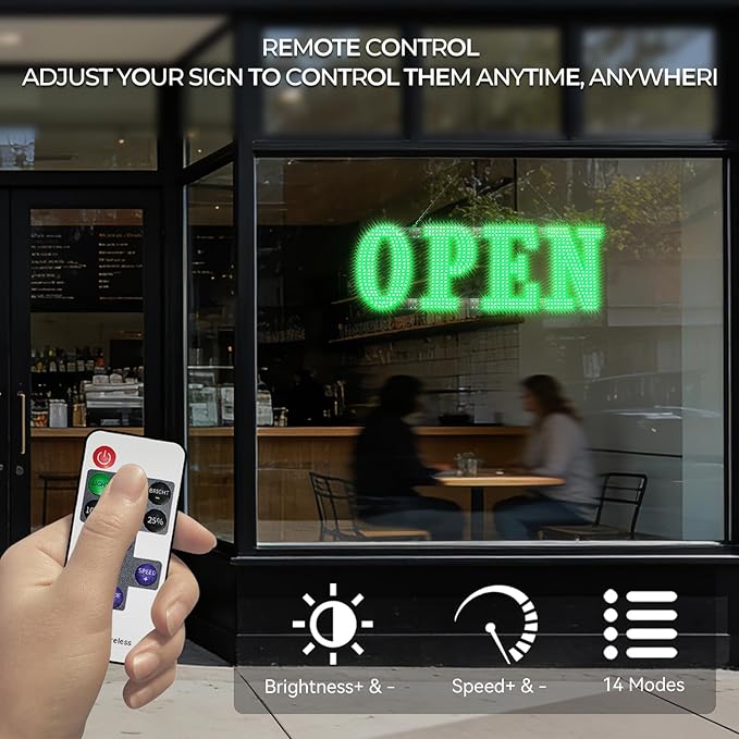 40" x 14" Large LED Open Signs with Remote Control 14 Modes Dimmable Open Sign for Business Window Stores Retail and Restaurant Green