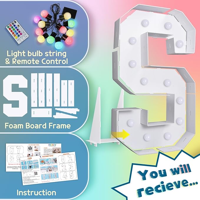 imprsv 4FT Colorful Marquee Letters S, 18 Colors Large Light up Letters Alphabet Sign with Remote, Large Marry Me Sign, Birthday Party Decorations Anniversary Wedding Decoration