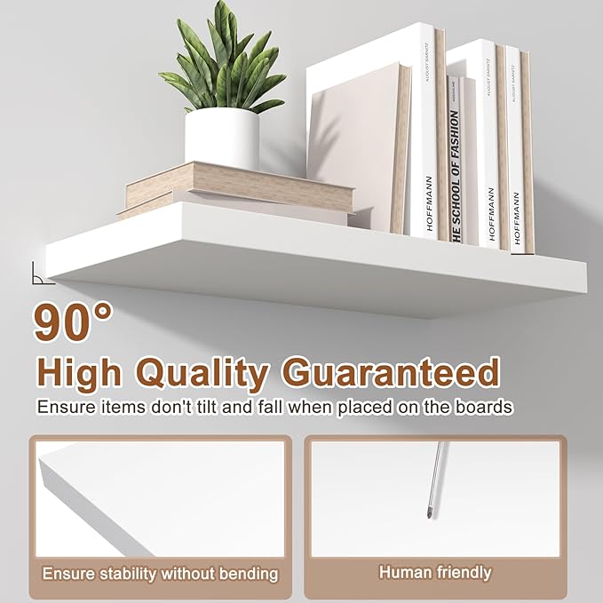 12 Inch Deep Floating Shelves for Wall 3 Pack Floating Shelfs Large Storage Space Wall Decor Display Shelf for Bathroom Living Room Bedroom Kitchen 30" W x 12" D x 1.2" H White