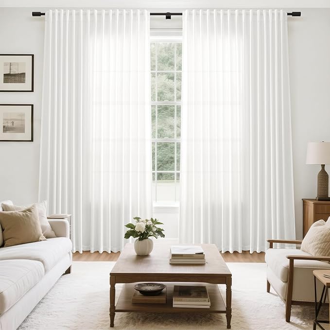 Off White Large Window Curtains Light Filtering Semi Sheer Privacy Linen Textured Curtain for Patio Sliding Glass Door Extra Wide Rustic Farmhouse Drapes for Living Room Bedroom Sunroom 100x90 Inch