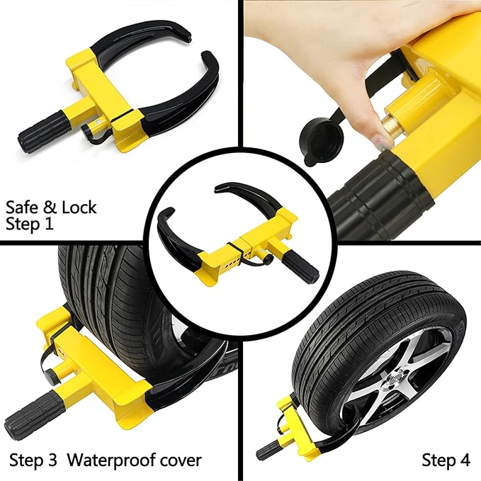 KAYCENTOP Universal Wheel Lock, Security Trailer Wheel Lock Anti Theft Tire Lock, Heavy Duty Wheel Clamp Adjustable for Trailers SUV Golf Cart Boats ATV Great Deterrent Bright Yellow/Black, 3 Keys