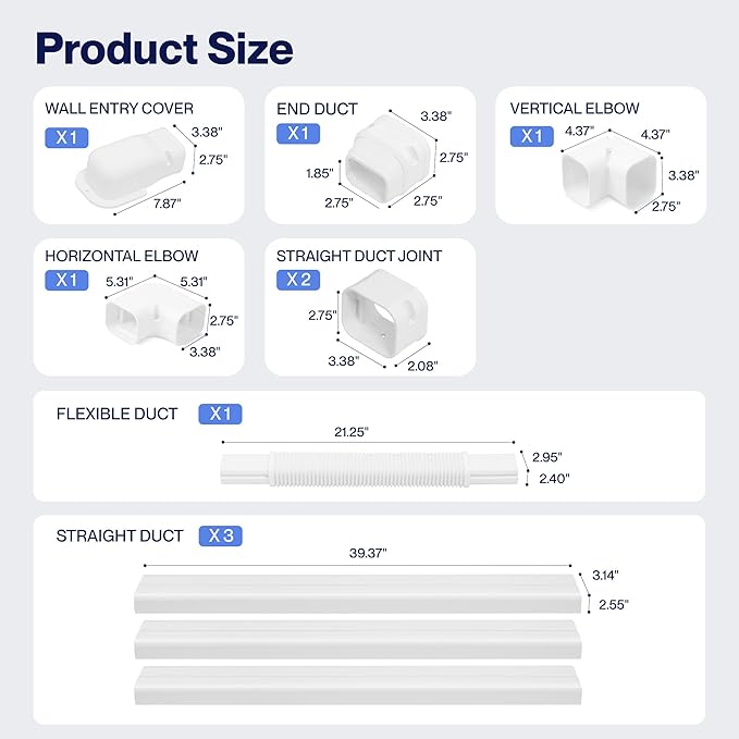 DELLA 3" 15.5 Ft Mini Split Line Set Cover with Flexible Duct, Decorative PVC Lineset Cover Kit, Paintable for Mini Split Air Conditioner, HAVC & Heat Pumps Systems Tubing Cover, White