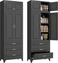Kitchen Pantry Cabinet, 90" Tall Cabinet with Three Drawers, Metal Food Pantry Cabinet and Shelves, Freestanding Cupboards for Dining, Living Room, Black,16" D x 32" W x 90" H, Assembly Required