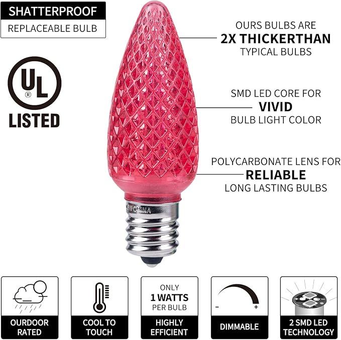 Brightown C9 Christmas String Lights, Red Commercia Outdoor Christmas Lights with 100 Strawberry C9 LED Bulbs, Waterproof Extendable UL Certified for Party Holiday Indoor Outdoor Xmas Decor