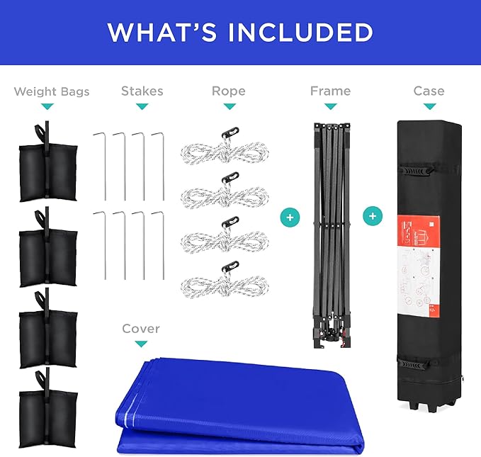 Best Choice Products 10x10ft 1-Person Setup Pop Up Canopy Tent Instant Portable Shelter w/ 1-Button Push, Case, 4 Weight Bags - Resort Blue