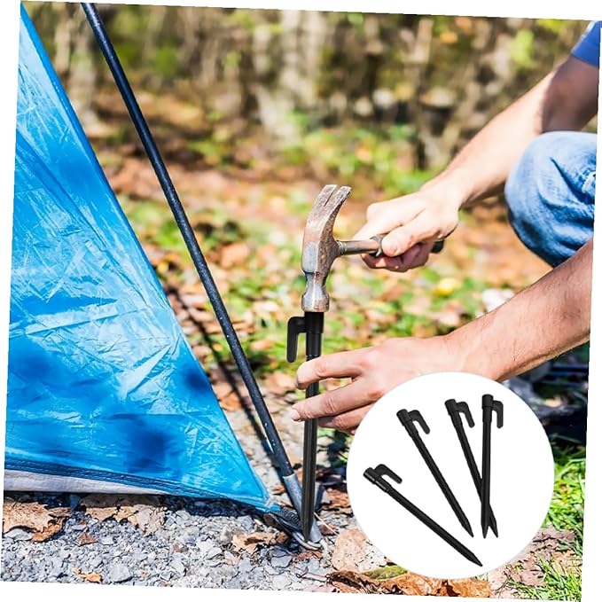 GALPADA 10pcs Plastic Beach Tent Stakes for Sand Camping Lightweight Pegs for Outdoor Gardening Hiking Tarp and Rug Anchoring Easy Setup Black Sand Stakes