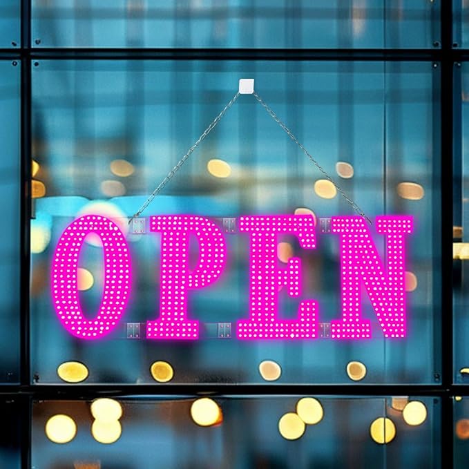 31"x11" Large LED Open Signs for Business Super Bright Unique Design Pink Open Sign with Hanging Installation for Window Stores Bar Hotel Retail Shops Salon Restaurant Office Pink