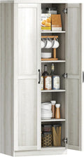 HOMCOM 63" 2-Door Kitchen Pantry, Freestanding Storage Cabinet with 5-Tier Shelving and 2 Adjustable Shelves for Dining Room, Antique White