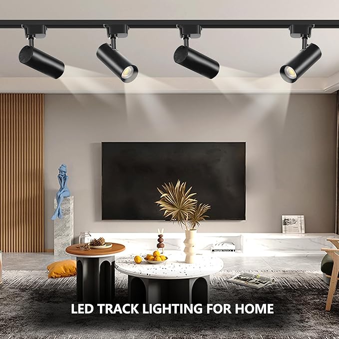 Ultra-Bright Black H Type Track Lighting Kit 4000K Natural White, 12 Heads 20W 2400lm with 13.1 FT Track Rails, Dimmable Plug in LED Track Lights Modern Indoor Spotlight Fixture