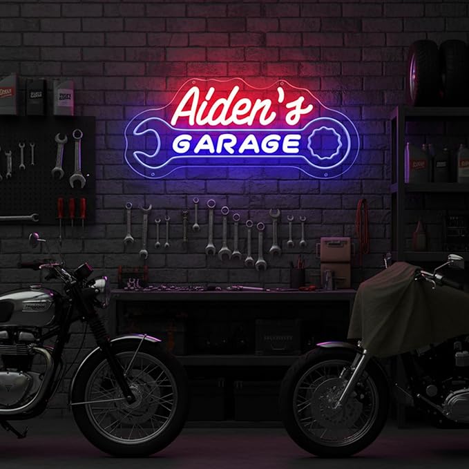Garage Neon Sign for Mens Wall Decor, Custom LED Light Car signs for Auto Repair Shop Man Cave Workshop Gift for Father Dad Husband, Personalized Gifts for Cars Guy Mechanic Shop Accessories
