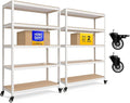 HOMEDANT House 5-Tier Metal Rolling Cart Shelf Rack Casters Heavy Duty Laminated Wheel Shelving Unit Adjustable Utility Storage Shelves Organizer Shelf Kitchen Garage (2, (L) 48.1" W, White)