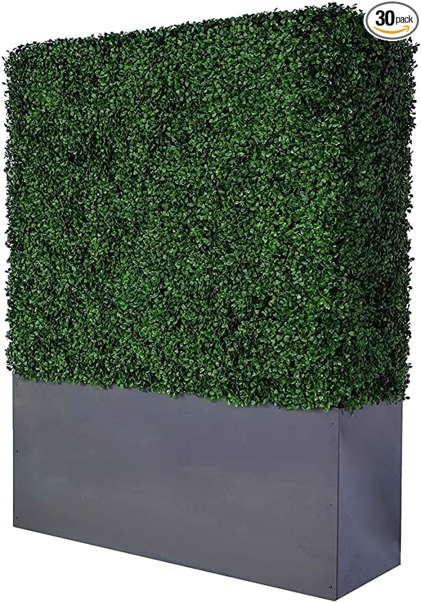 AGPL Artificial Boxwood Hedge Wall (38" Width* 12" Deep* 48" Height) with Dark Gray Stainless Steel Planter Box (48.0)