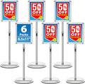 6-Packs Sign Holder Stand for Display 8.5x11 Inch - Adjustable Floor Standing Sign Holder - Pedestal Poster Stand with Vertical/Horizontal View, Indoor/Outdoor Business & Store Signage(Silver)