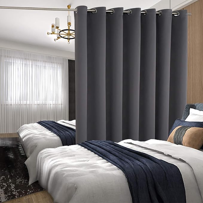 BGment Fashion Sliding Door Curtain 180 X 96 Inches, Wide Thermal Blackout Curtains Room Darkening Room Divider Window Curtain, 1 Panel, Dark Grey, 96 Length X Wide 180