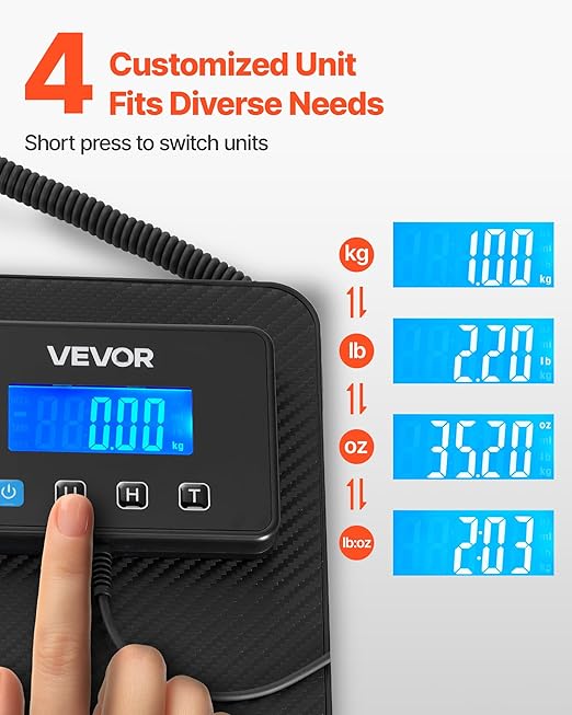 VEVOR Digital Postal Scale, 0.35 oz/3.5 oz Dual Accuracy, 440 lbs Commercial Weight Scale with Hold/Tare Function & LCD Display, Fit for Packages, Postage, Luggage, Battery & Charging Cable Included