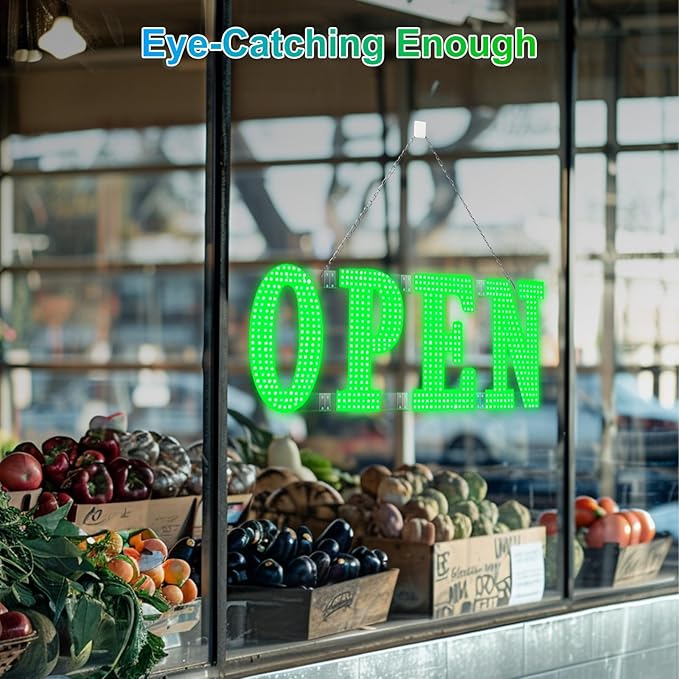 41"x15" Large LED Open Signs for Business Super Bright Unique Design Open Sign with Hanging Installation for Window Stores Bar Hotel Retail Shops Salon Restaurant Office Green