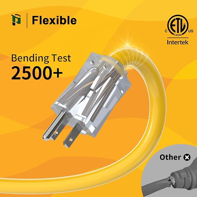 PLUGTUL Outdoor Extension Cord 15 FT Waterproof, 12/3 Gauge Heavy Duty Lighted Extension Cord, 3 Prong Grounded Plug for Safety, 15A 1875W SJTW, ETL Listed, Great for Garden and Home, Yellow