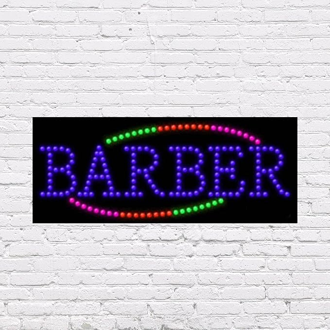 LED Barber Sign for Retail Business Displays |Advertising Electronic Light Up Sign for Windows Walls |11"H x 27"W x 2"D