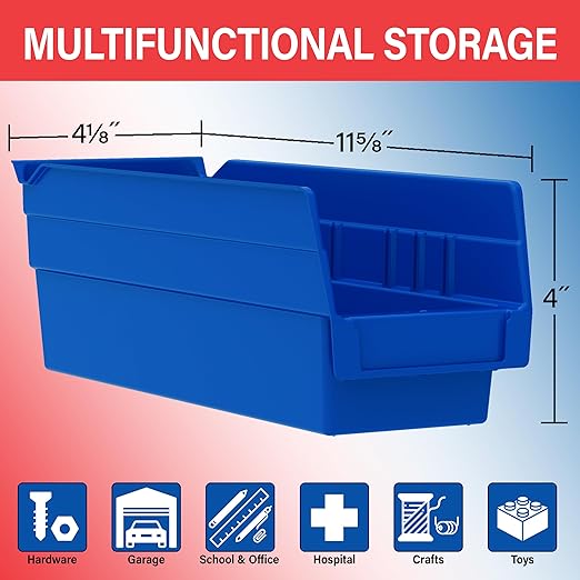 Akro-Mils 30120 Plastic Shelf Bins, Heavy Duty Storage Bins for Garage, Closet, and Drawer Organization, 12-Inch x 4-Inch x 4-Inch, Green, 24-Pack