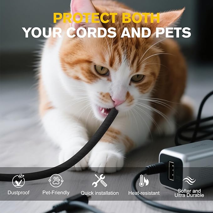 Cord Protectors from Pets No Chew, Ultra Durable Wire Protector Cord Covers for Pets, Flexible Cable Sleeve Cord Management for TV/Computer/Electric Wires/Phone Charging Cables (1/4"-50Feet)