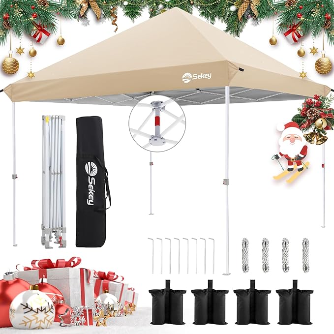 Sekey 10x10 Pop Up Canopy with One Push Setup-Easy Up Canopy with 99% UV Blocking - Instant Outdoor Sun Shade for Events, Parties, Camping- Commercial Gazebo with Weight Bags,Wind Proof&Waterproof