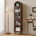 71” Tall Arched Pantry Cabinet with Glass Door, Display Cabinet Organizer, Versatile Pantry with Top-Opening Storage Container for Living, Kitchen Dining Room, Brown